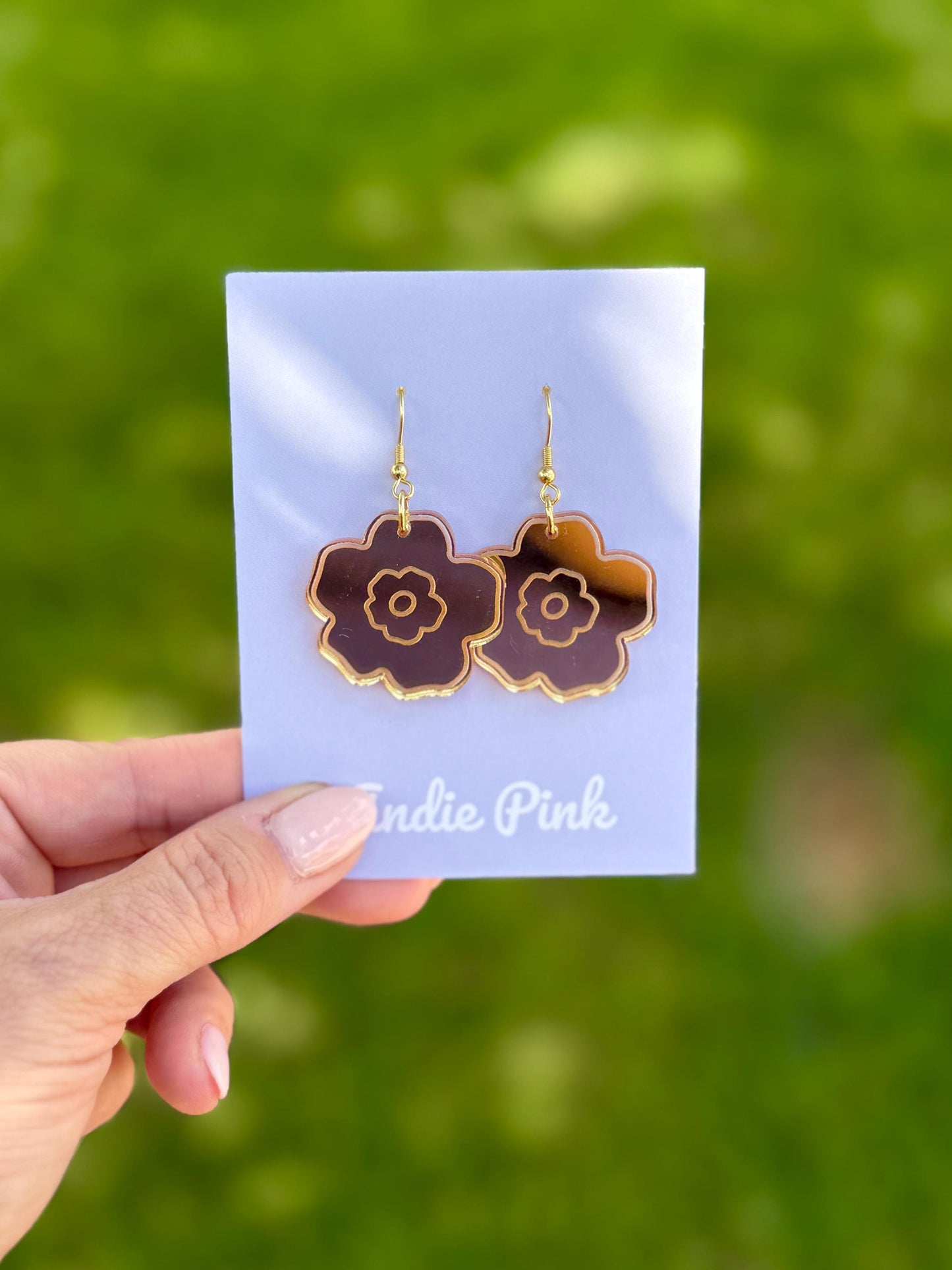 Floral Engraved Acrylic Earrings: Gold & Pink Statement Jewelry