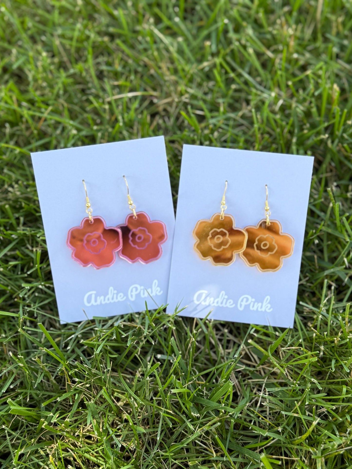 Floral Engraved Acrylic Earrings: Gold & Pink Statement Jewelry