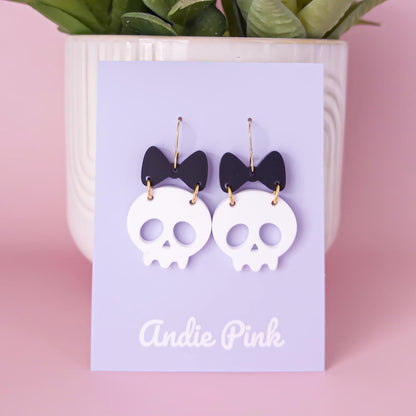 Skull and Bow Halloween Earrings