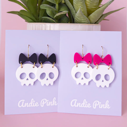 Skull and Bow Halloween Earrings