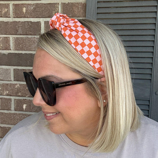 Orange and Pink Check Headband | Halloween Headband
