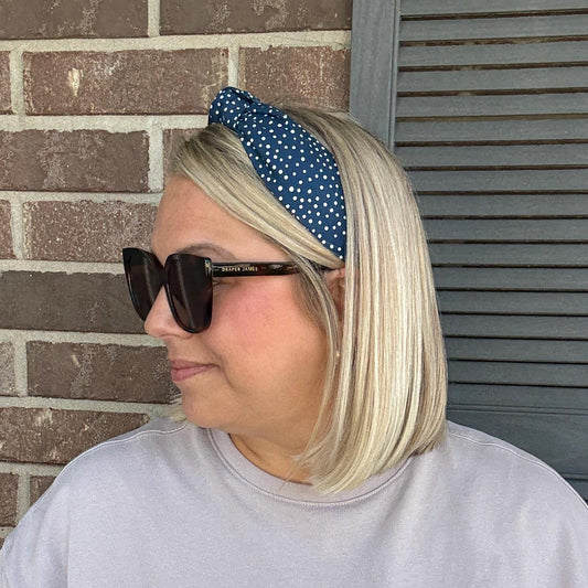 Navy with White Polka Dot Topknot Headband