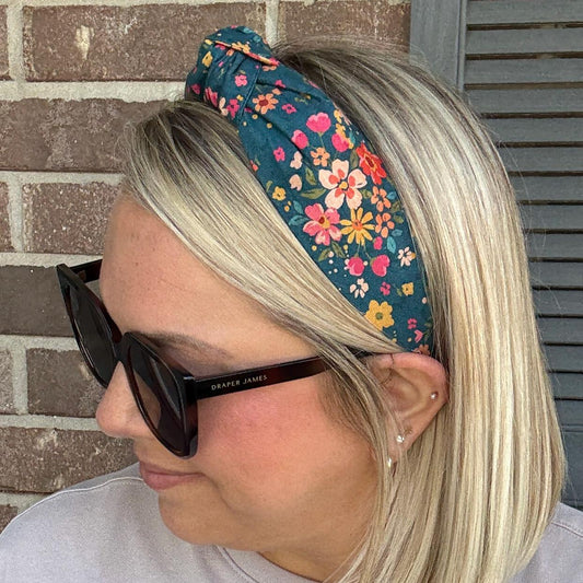 Blue Fall Floral Topknot Headband