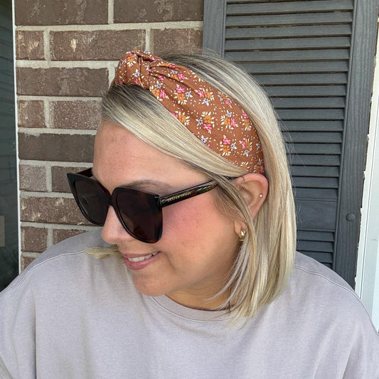 Rust Colored Fall Floral Topknot Headband