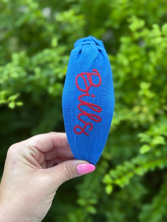 Buffalo Bills Football Embroidered Topkknot Headband