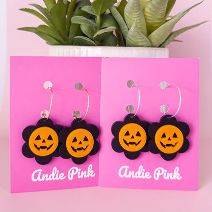 Flower Pumpkin Halloween Earrings
