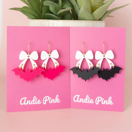 Bat and Bow Halloween Earrings