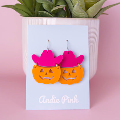 Pumpkin and Cowboy Hat Halloween Earrings