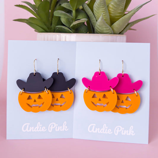 Pumpkin and Cowboy Hat Halloween Earrings