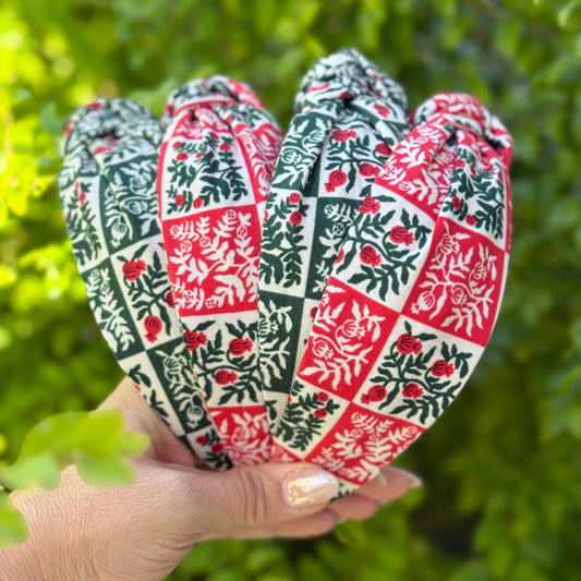 Green & Red Yuletide Christmas Headbands | Made with Rifle Paper Company Fabric