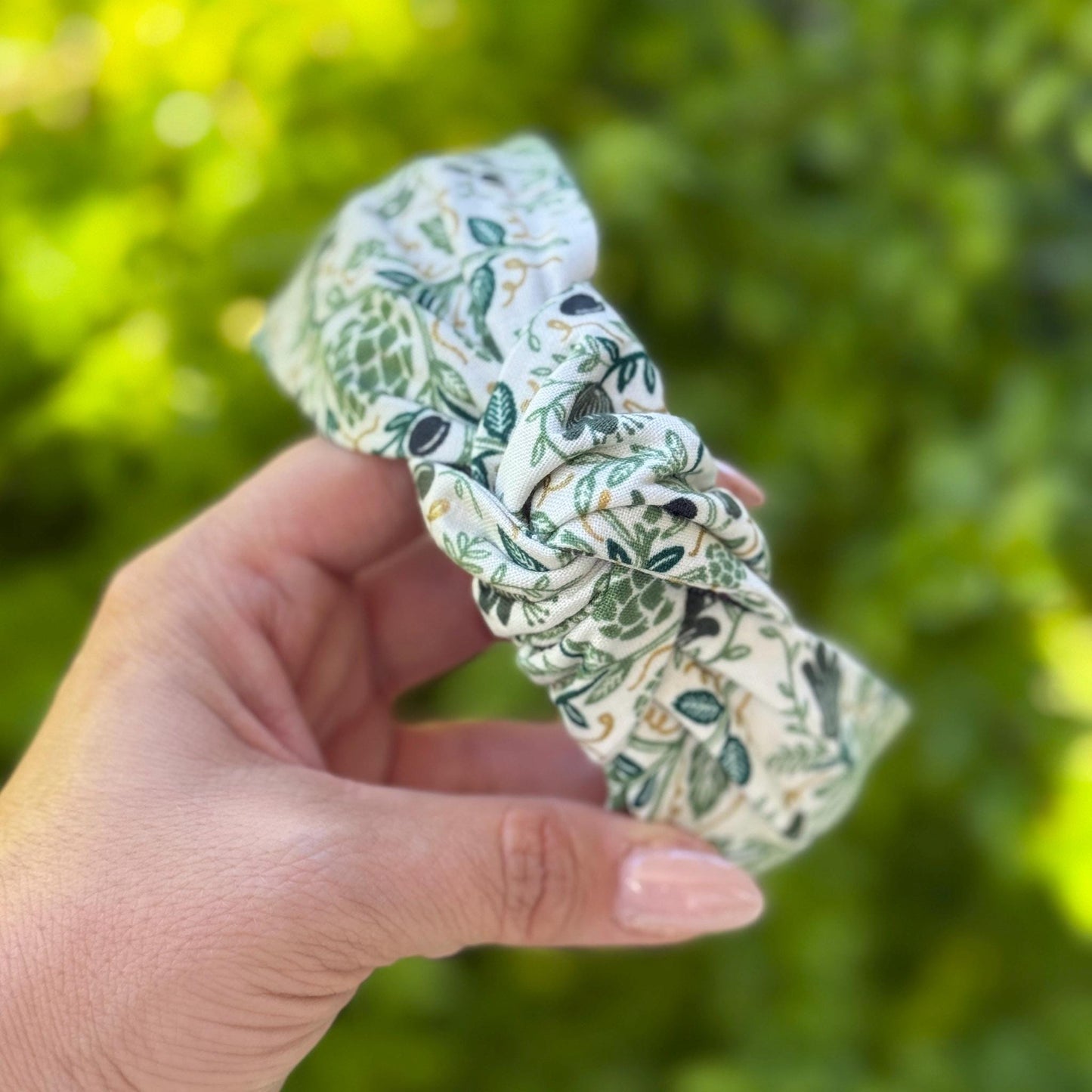 Green & Gold Artichoke Topknot Headband | Made with Rifle Paper Company Fabric