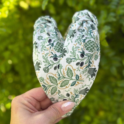 Green & Gold Artichoke Topknot Headband | Made with Rifle Paper Company Fabric