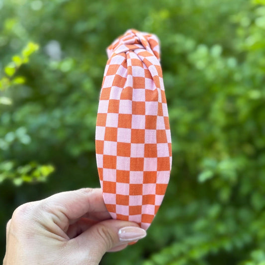 Orange and Pink Check Headband