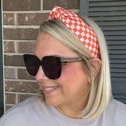 Orange and Pink Check Headband | Halloween Headband