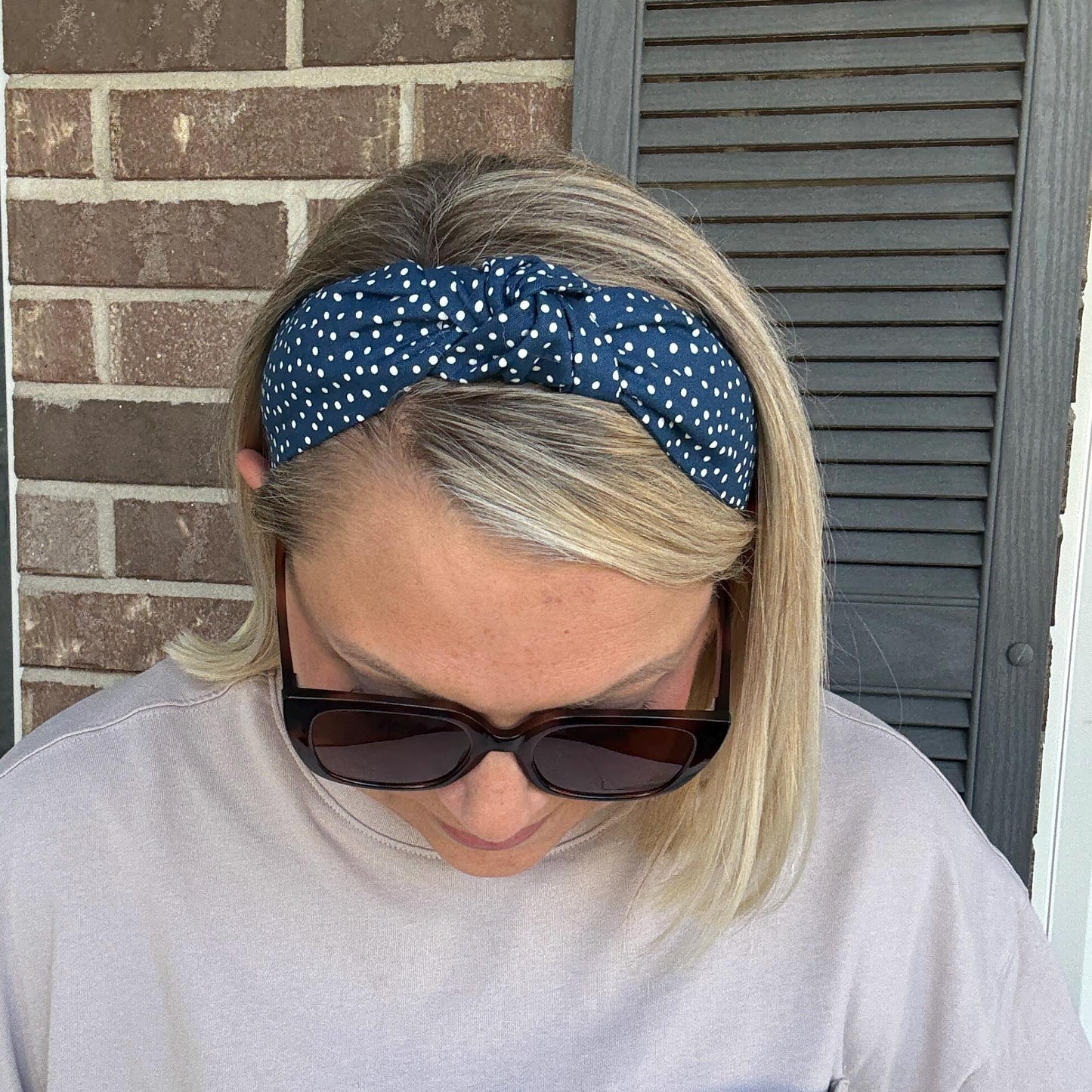 Navy with White Polka Dot Topknot Headband