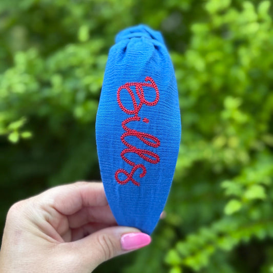 Buffalo Bills Football Embroidered Topkknot Headband