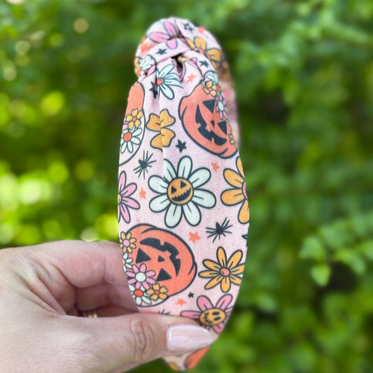 Retro Floral Halloween Headband with Pumpkins