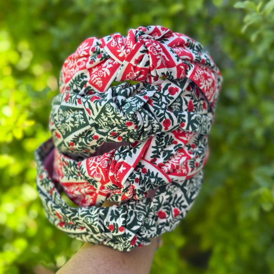 Green & Red Yuletide Christmas Headbands | Made with Rifle Paper Company Fabric