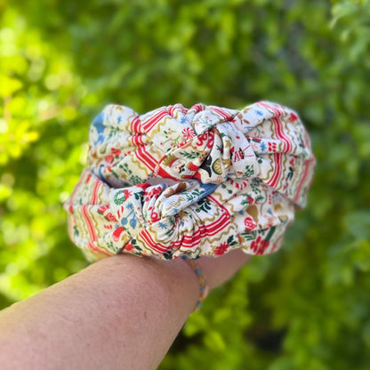 Cream & Gold Holly Jolly Nutcracker Topknot Headband | Made with Rifle Paper Company Fabric