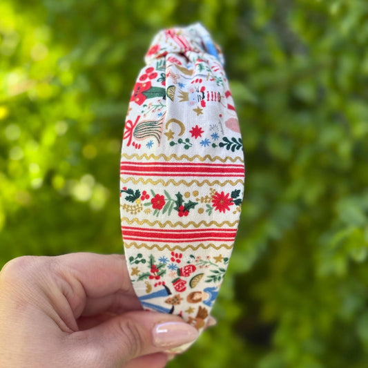 Cream & Gold Holly Jolly Nutcracker Topknot Headband made with Rifle Paper Co. fabric