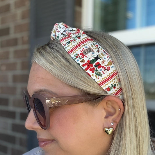 Cream & Gold Holly Jolly Nutcracker Topknot Headband made with Rifle Paper Co. fabric