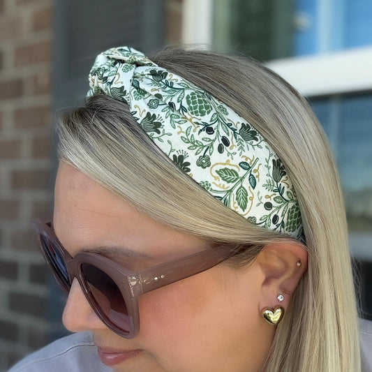 Green & Gold Artichoke Topknot Headband | Made with Rifle Paper Company Fabric