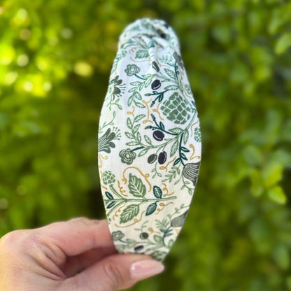 Green & Gold Artichoke Topknot Headband | Made with Rifle Paper Company Fabric