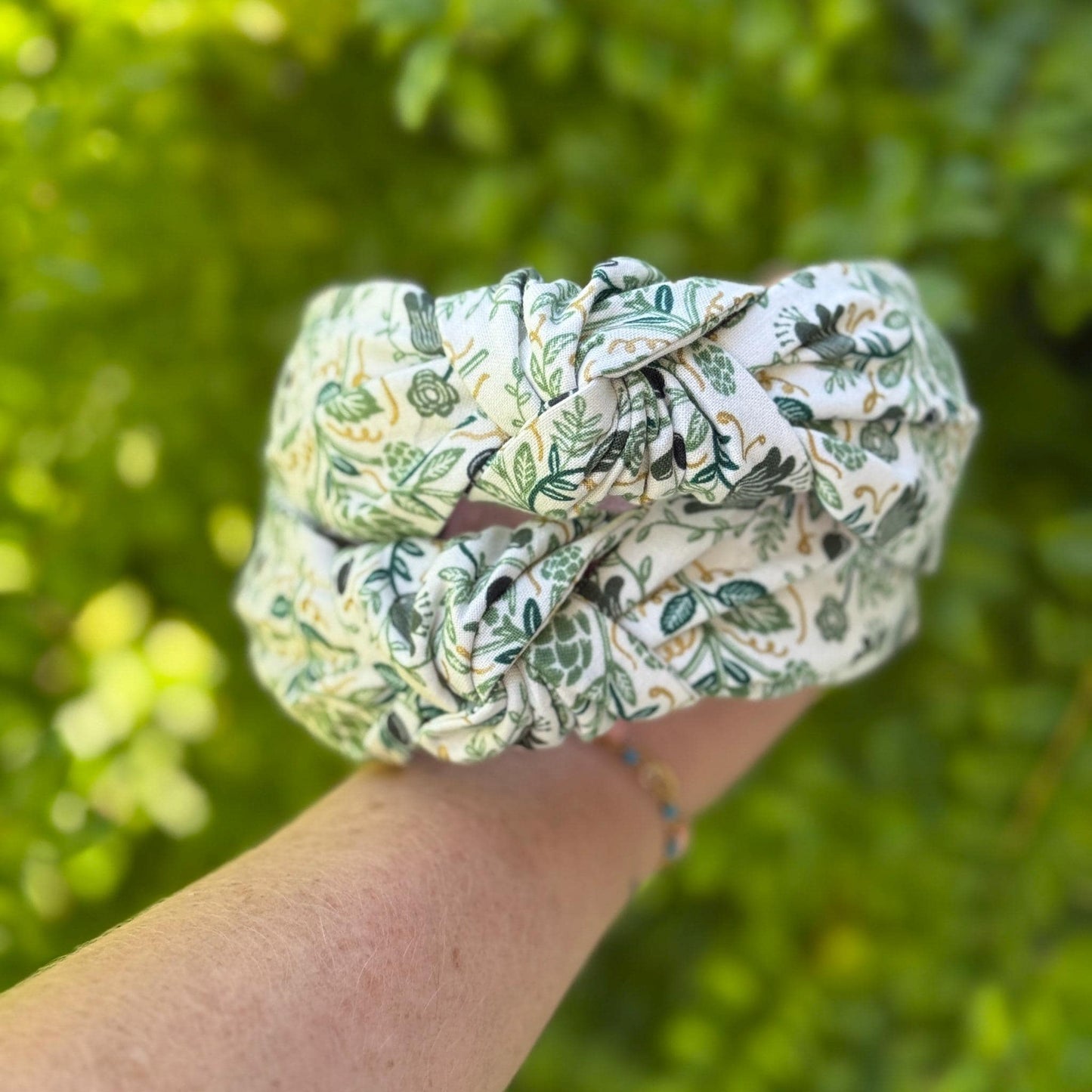 Green & Gold Artichoke Topknot Headband | Made with Rifle Paper Company Fabric