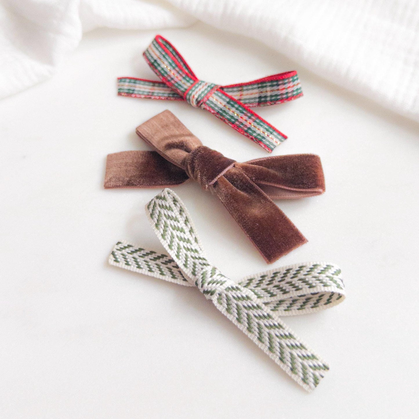 Green and Ivory Hair Bows for Toddlers & Babies