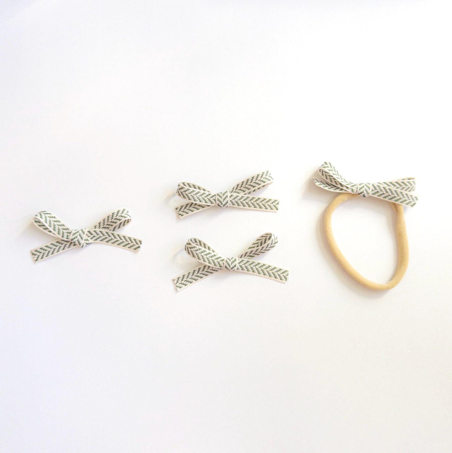Green and Ivory Hair Bows for Toddlers & Babies