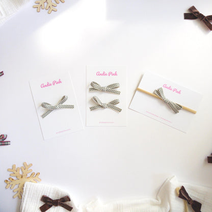 Green and Ivory Hair Bows for Toddlers & Babies