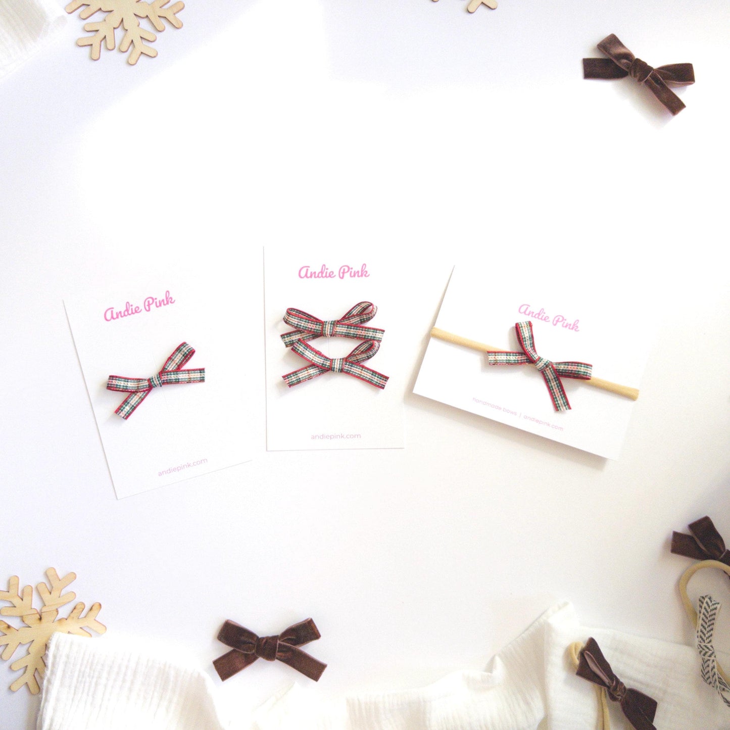 Red, Green, and Gold Christmas Plaid Hair Bows for Toddlers & Babies