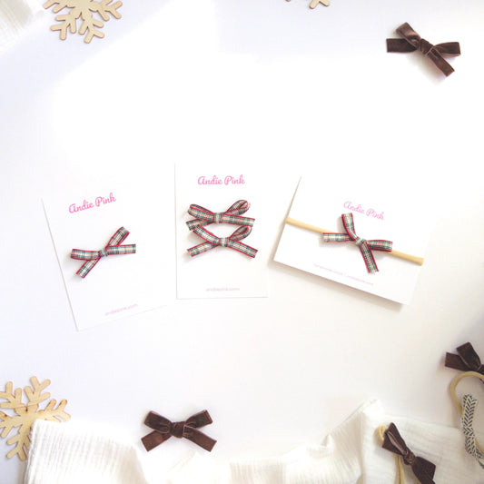 Red, Green, and Gold Christmas Plaid Hair Bows for Toddlers & Babies