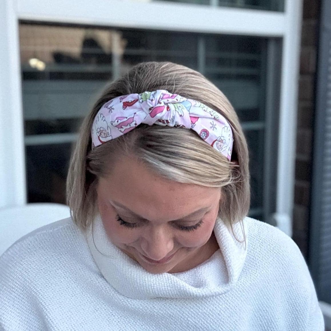 Pink Checkered Christmas Santa Headband