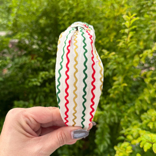 Striped Christmas Holiday Headband with Rifle Paper Co. fabric