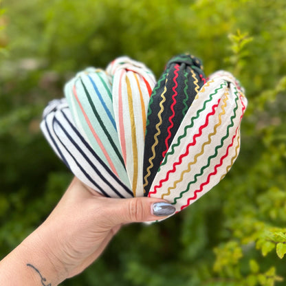 Striped Christmas Holiday Headband with Rifle Paper Co. fabric