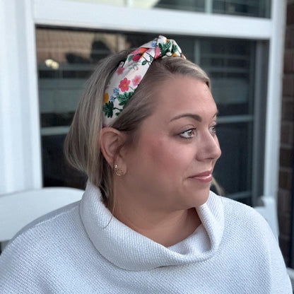 Dahlia Floral Topknot Headband made with Rifle Paper Co. fabric