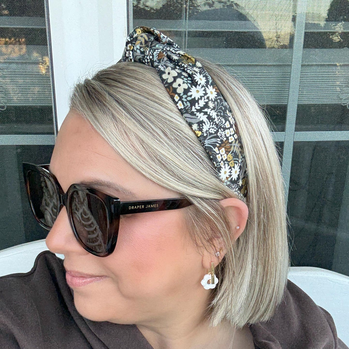 Brown Floral Topknot Headband Featuring Rifle Paper Company Primavera Fabric