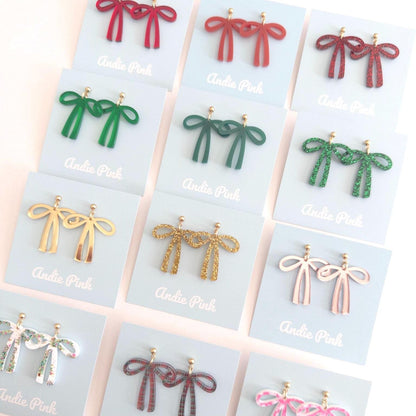 Christmas Bow Earrings | Multiple Colors to Choose From | Hypoallergenic & Nickle Free