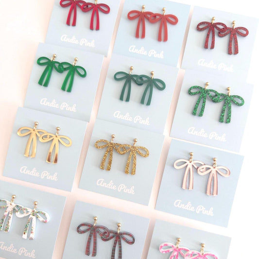 Christmas Bow Earrings | Multiple Colors to Choose From | Hypoallergenic & Nickle Free