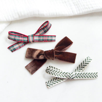 Red, Green, and Gold Christmas Plaid Hair Bows for Toddlers & Babies