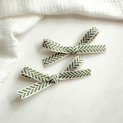 Green and Ivory Hair Bows for Toddlers & Babies