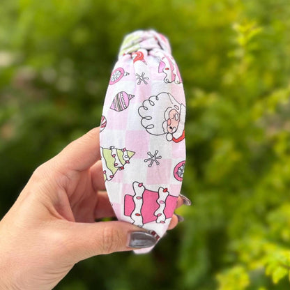 Pink Checkered Christmas Santa Headband