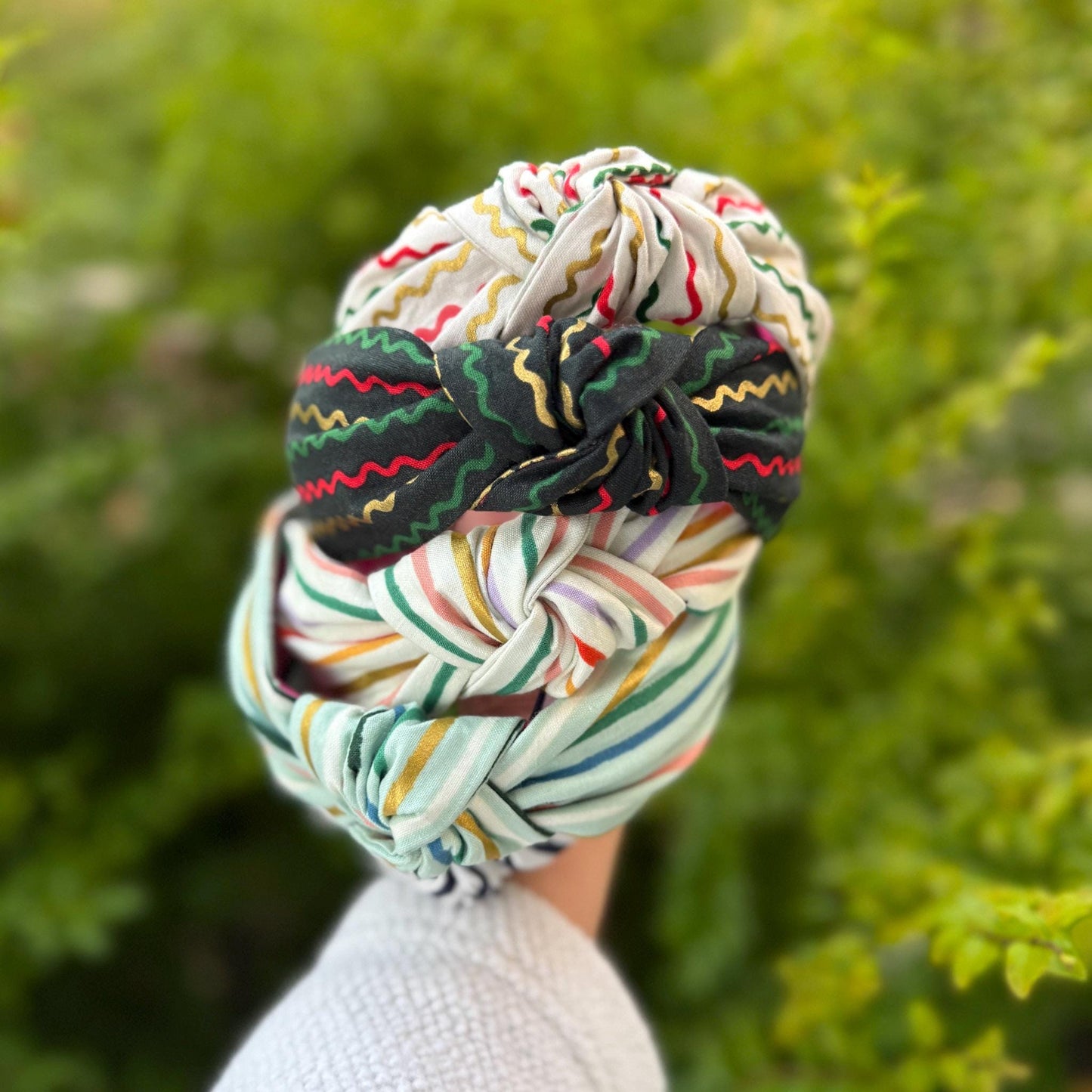 Striped Christmas Holiday Headband with Rifle Paper Co. fabric