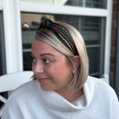 Striped Christmas Holiday Headband with Rifle Paper Co. fabric