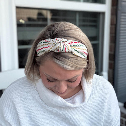 Striped Christmas Holiday Headband with Rifle Paper Co. fabric