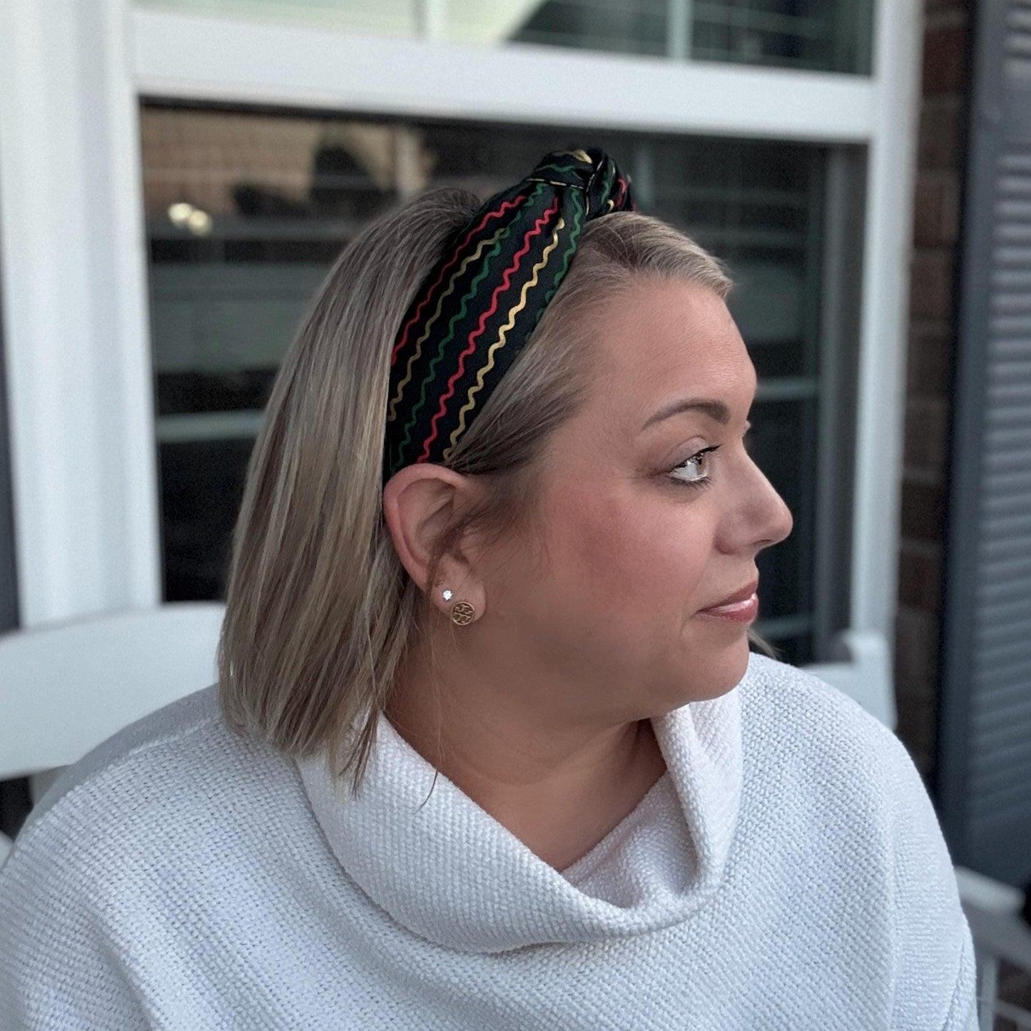 Striped Christmas Holiday Headband with Rifle Paper Co. fabric