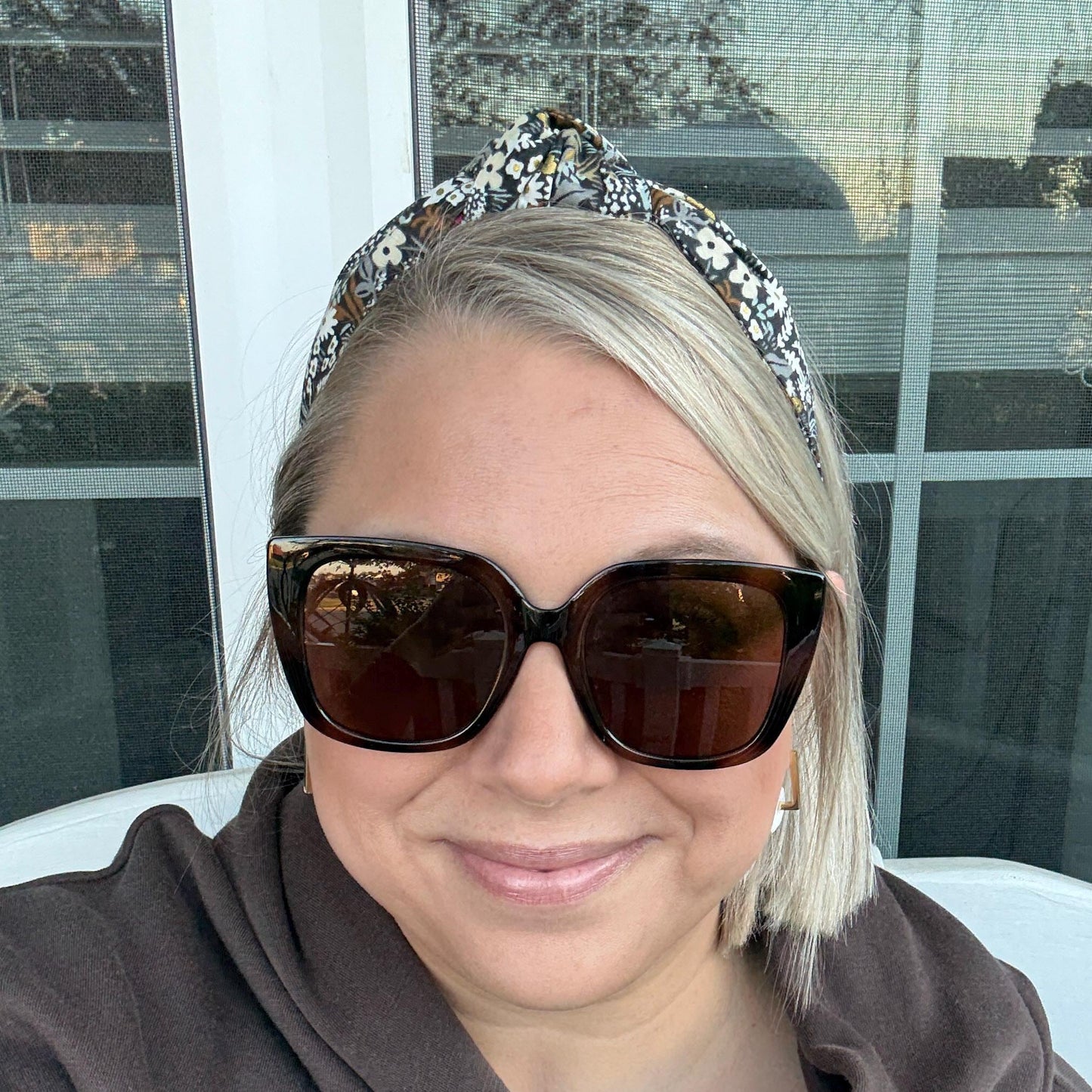 Brown Floral Topknot Headband Featuring Rifle Paper Company Primavera Fabric