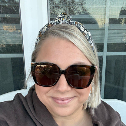 Brown Floral Topknot Headband Featuring Rifle Paper Company Primavera Fabric