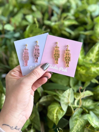 Nutcracker Christmas Earrings | Pink or Gold | Hypoallergenic and Nickle Free